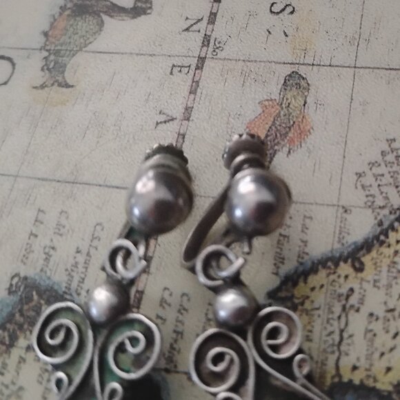 ❤️Vintage IGUALA MEXICO Sterling Dangle Screw Back Earrings Signed - Picture 3 of 5